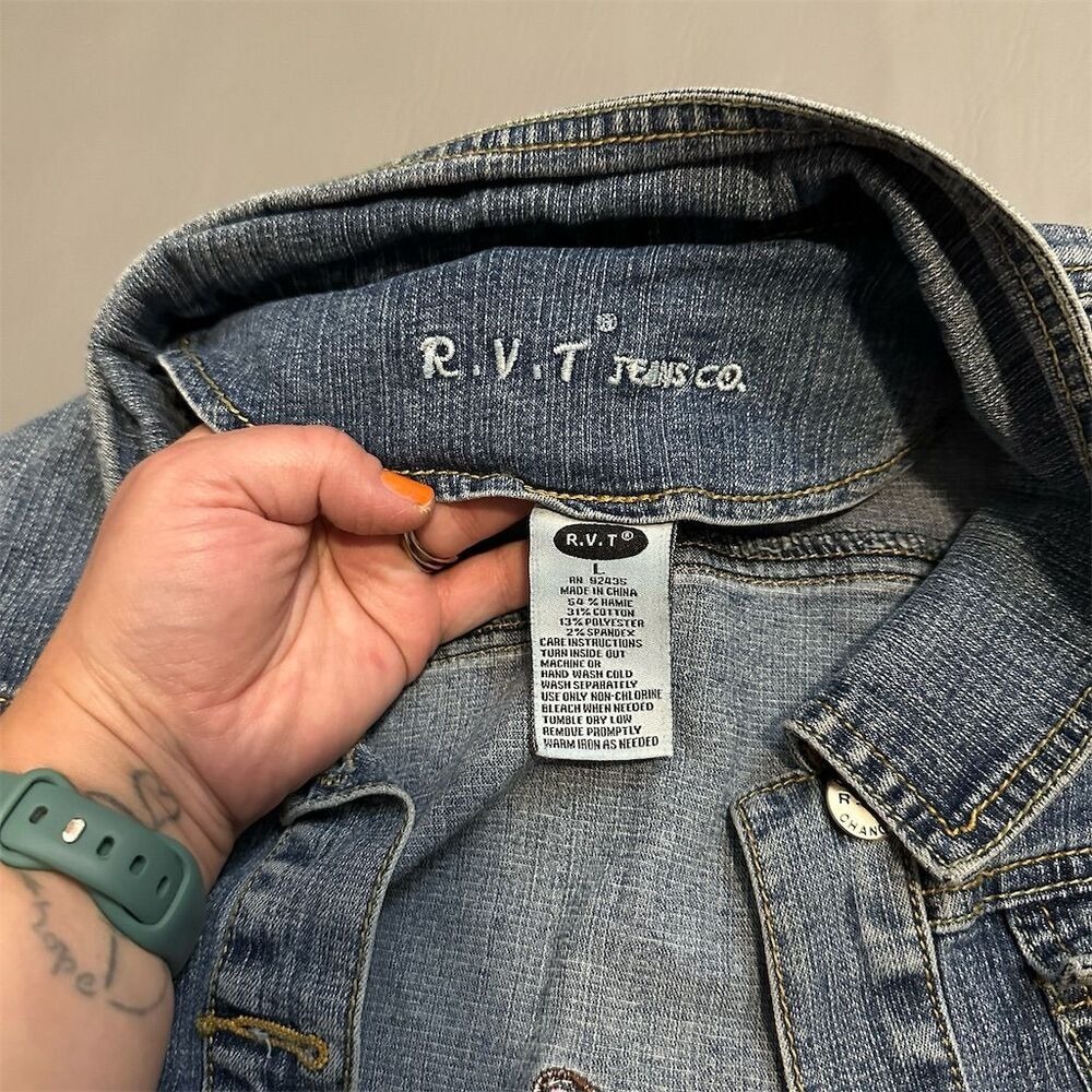 Old Navy Women's Cropped Denim‎ Jacket S Embroidered Butterfly Design - Picture 5 of 7